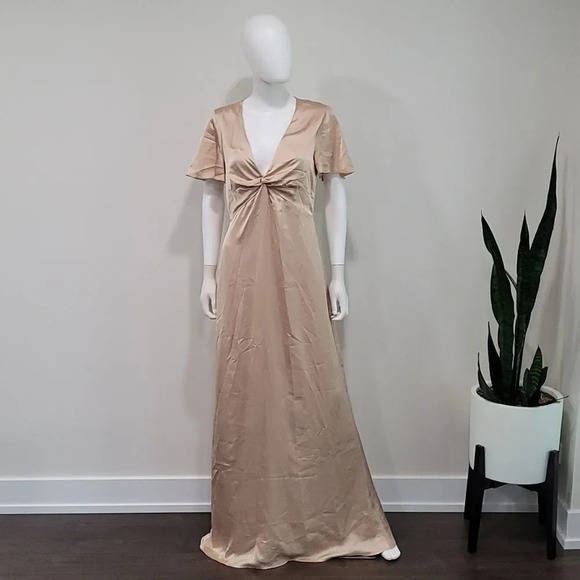 NWOT Show Me Your MuMu Rome Twist Gown in Champagne Luxe Satin - Picture 2 of 10